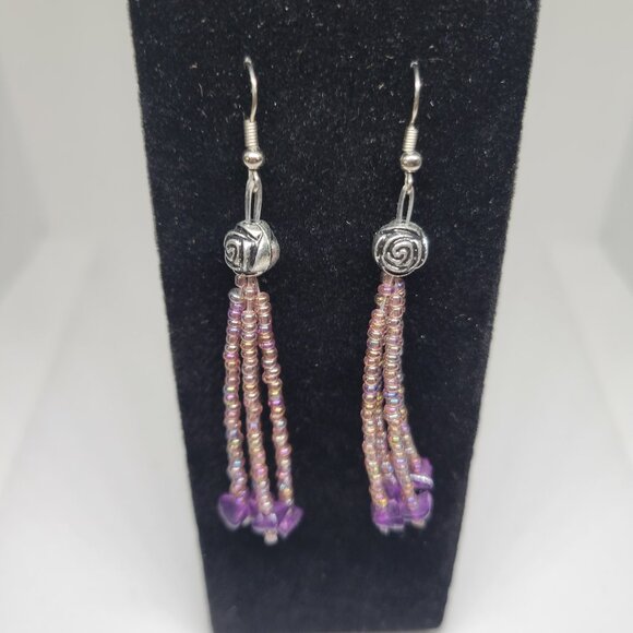 NWT S.A.V.V.Y Purple Dangle Drop Tassel Earrings - Picture 1 of 3